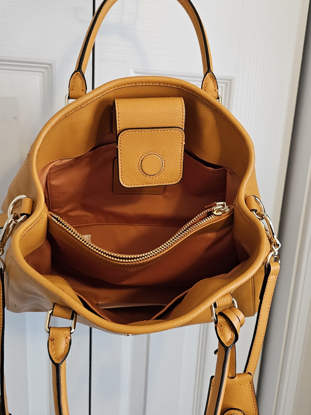 Coach Pebbled Leather Satchel Tote in Tangerine. Crossbody Strap. - Picture 16 of 16